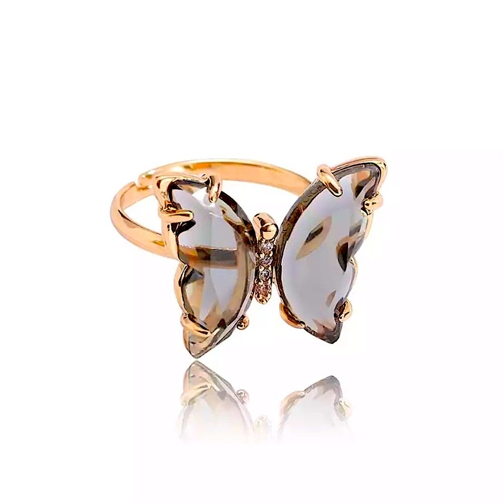 ⚜️[𝟯/$𝟭𝟴]⚜️Gray Butterfly Crystal Gold Ring NEW - Picture 2 of 10